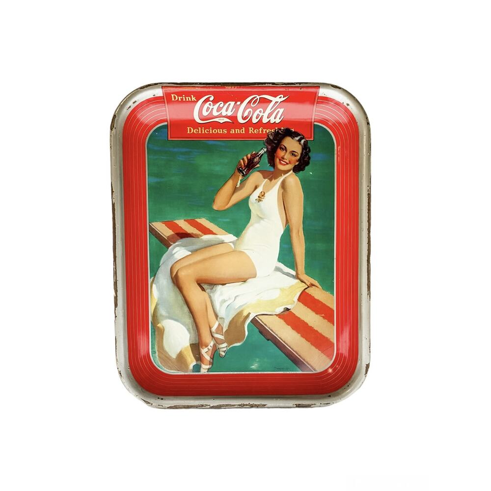 Vintage 1939 Original Coca Cola Springboard Girl Advertising Tin Tray